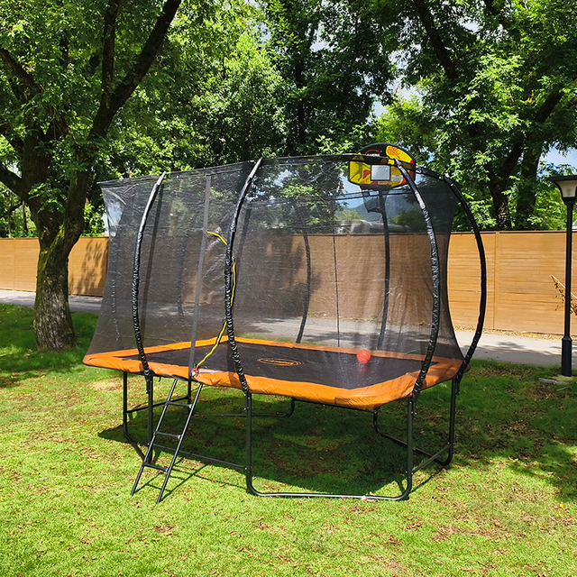 Trampol&iacute;n exterior rectangular naranja U-Leg con red de seguridad