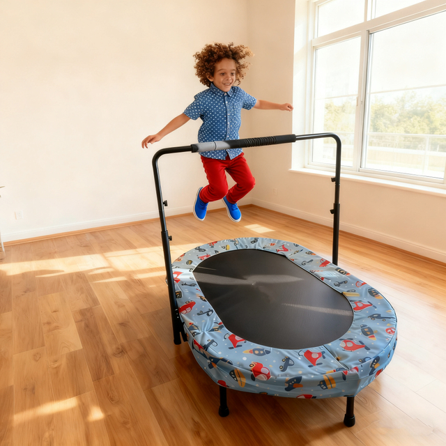 Trampol&iacute;n gemelo ovalado de 56 pulgadas plegable con asa para interiores