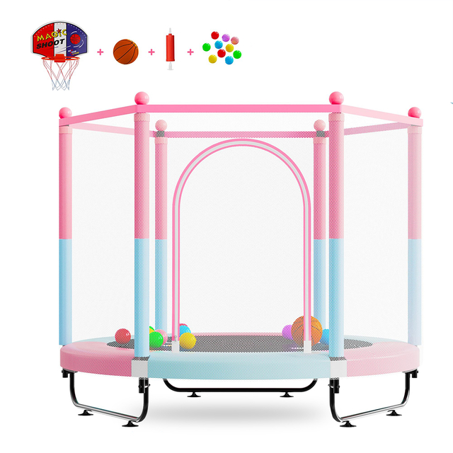Trampol&iacute;n para ni&ntilde;os 3 en 1 de 60 pulgadas con piscina de bolas de aro de baloncesto