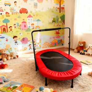 Trampol&iacute;n gemelo ovalado de 56 pulgadas plegable con asa para interiores
