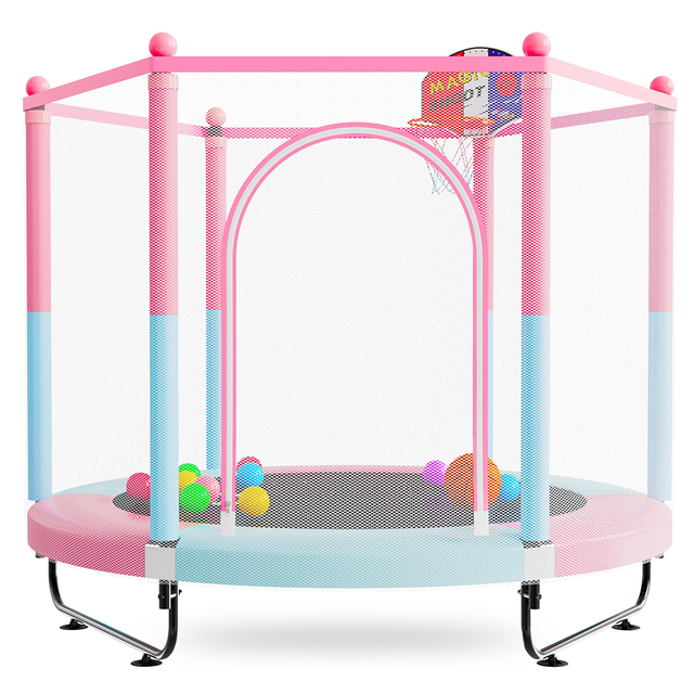 Trampol&iacute;n para ni&ntilde;os 3 en 1 de 60 pulgadas con piscina de bolas de aro de baloncesto